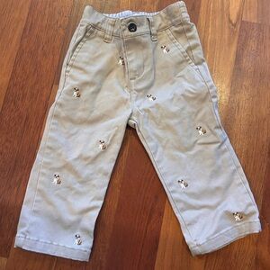 Janie and Jack Light Tan Embroidered Bulldog Pants size 12-18 months